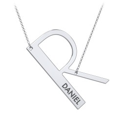 Engravable Asymmetrical Initial Necklace - R