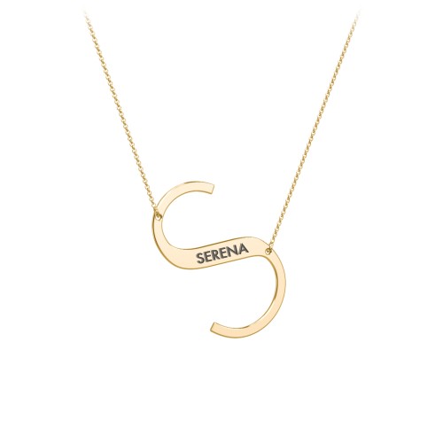 Engravable Asymmetrical Initial Necklace - S – 18K Gold Plated Silver