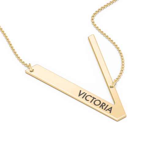 Engravable Asymmetrical Initial Necklace - V – 18K Gold Plated Silver