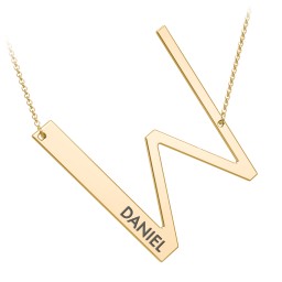 Engravable Asymmetrical Initial Necklace - W in 18K Gold Plated Silver