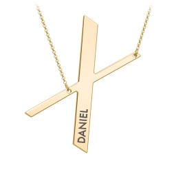 Engravable Asymmetrical Initial Necklace - X in 18K Gold Plated Silver