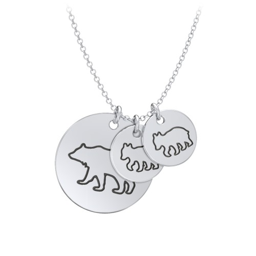 Engravable Mama Bear & 2 Cub Disc Necklace