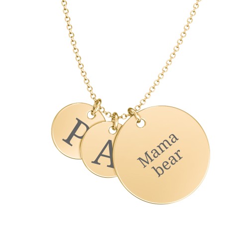 Engravable Mama Bear & 2 Cub Disc Necklace – 9kt Yellow Gold