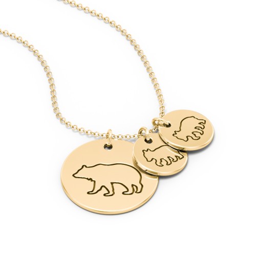 Engravable Mama Bear & 2 Cub Disc Necklace – 9kt Yellow Gold