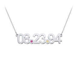 Date Necklace with Birthstones in 925 Sterling Silver with Ruby and Citrine