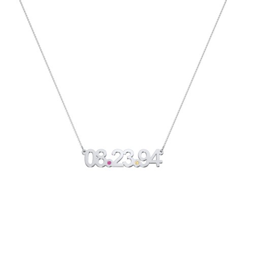 Date Necklace with Birthstones – Sterling Silver with Ruby and Citrine