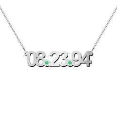 Date Necklace with Birthstones – Sterling Silver with Emerald