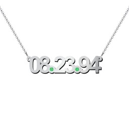 Date Necklace with Birthstones in 925 Sterling Silver with Emerald