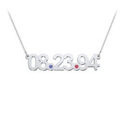Date Necklace with Birthstones in 925 Sterling Silver with Blue Sapphire and Garnet