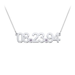 Date Necklace with Birthstones in 925 Sterling Silver with Alexandrite