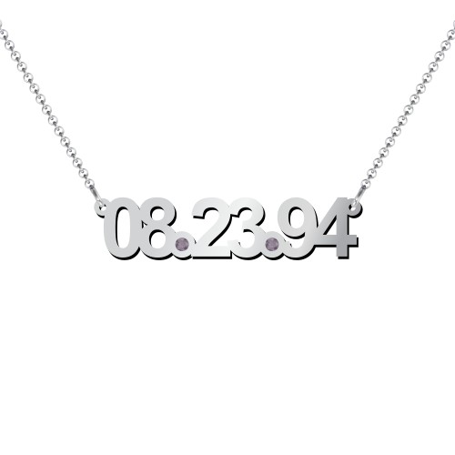 Date Necklace with Birthstones – Sterling Silver with Alexandrite