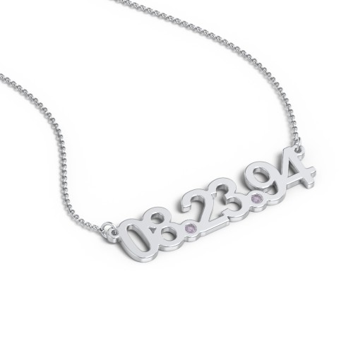 Date Necklace with Birthstones – Sterling Silver with Alexandrite