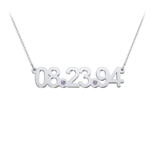 Date Necklace with Birthstones – Sterling Silver with Alexandrite