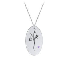 January Birth Flower Disc Necklace with Gemstone in 925 Sterling Silver with Amethyst