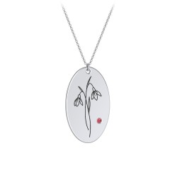 January Birth Flower Disc Necklace with Gemstone – 9kt Yellow Gold with Garnet