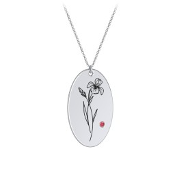 February Birth Flower Disc Necklace with Gemstone