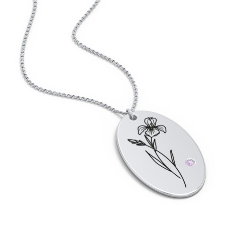 February Birth Flower Disc Necklace with Gemstone