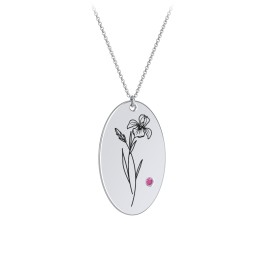 February Birth Flower Disc Necklace with Gemstone in 925 Sterling Silver with Ruby