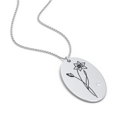 March Birth Flower Disc Necklace with Gemstone