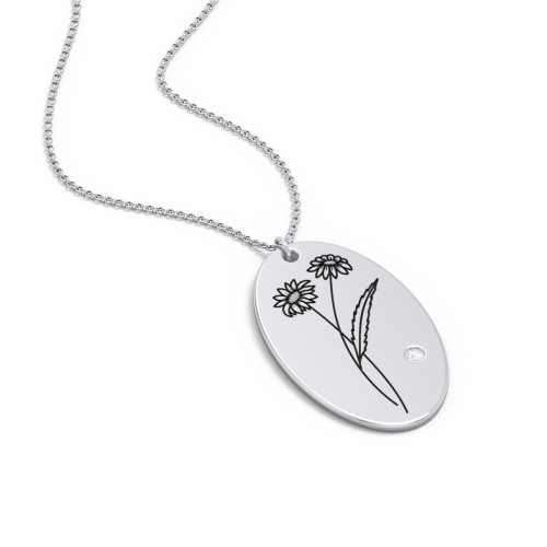 April Birth Flower Disc Necklace with Gemstone