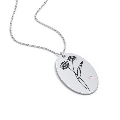 April Birth Flower Disc Necklace with Gemstone – Sterling Silver with Pink Tourmaline