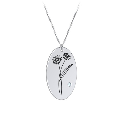 April Birth Flower Disc Necklace with Gemstone – Sterling Silver with Blue Topaz