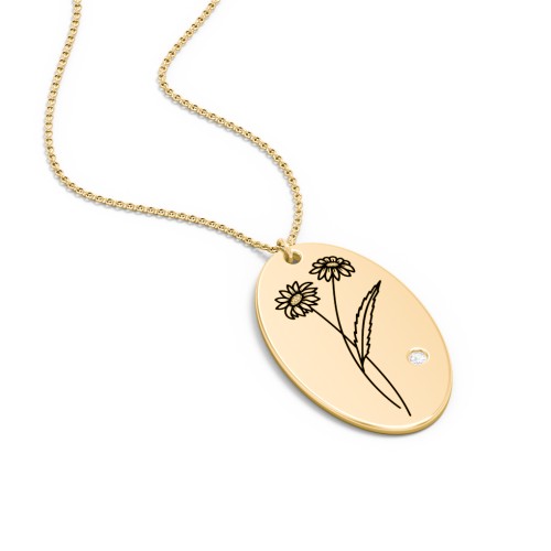 April Birth Flower Disc Necklace with Gemstone – 9kt Yellow Gold with Cubic Zirconia