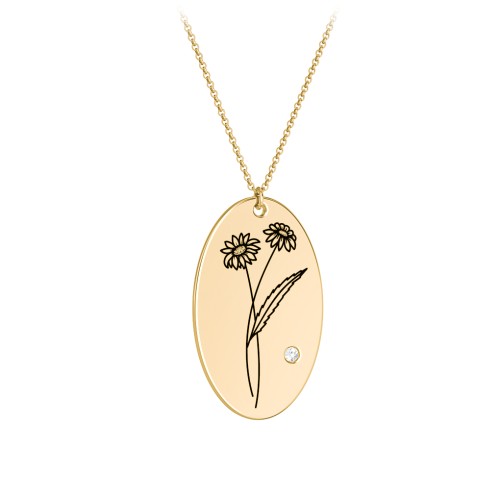 April Birth Flower Disc Necklace with Gemstone – 9kt Yellow Gold with Cubic Zirconia