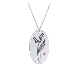 May Birth Flower Disc Necklace with Gemstone in 925 Sterling Silver with Ruby