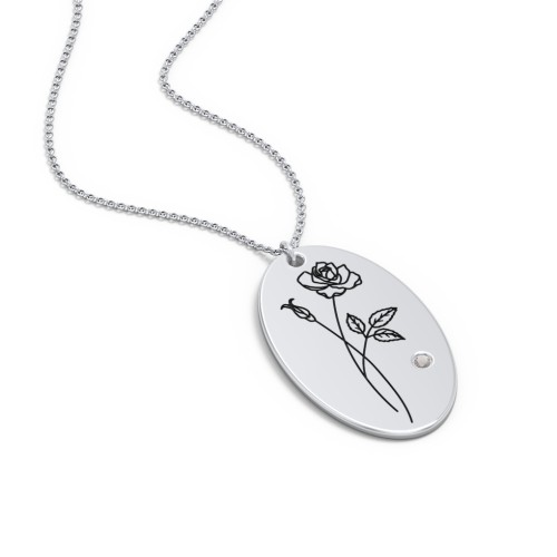 June Birth Flower Disc Necklace with Gemstone