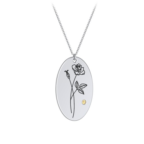 June Birth Flower Disc Necklace with Gemstone – Sterling Silver with Citrine
