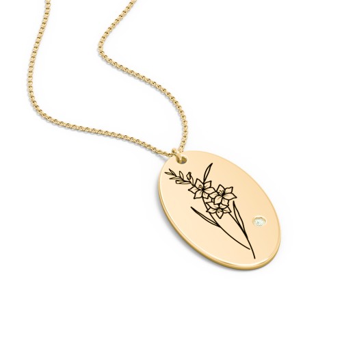August Birth Flower Disc Necklace with Gemstone