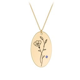 September Birth Flower Disc Necklace with Gemstone