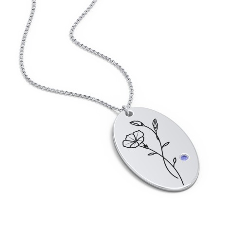 September Birth Flower Disc Necklace with Gemstone – Sterling Silver with Blue Sapphire