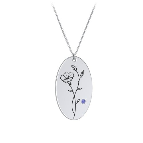 September Birth Flower Disc Necklace with Gemstone