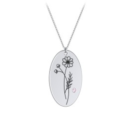 October Birth Flower Disc Necklace with Gemstone in 925 Sterling Silver with Pink Tourmaline