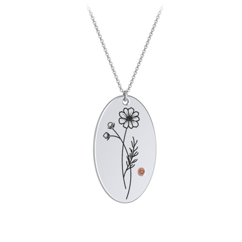 October Birth Flower Disc Necklace with Gemstone – Sterling Silver with Garnet