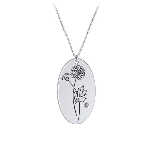 November Birth Flower Disc Necklace with Gemstone – Sterling Silver with Smokey Quartz