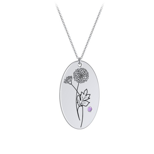 November Birth Flower Disc Necklace with Gemstone – Sterling Silver with Amethyst