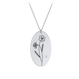 December Birth Flower Disc Necklace with Gemstone in 925 Sterling Silver with Blue Topaz