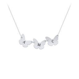 Engravable 3 Butterfly Charms Necklace in 925 Sterling Silver