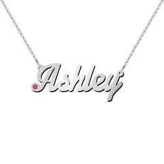 Personalised Birthstone Name Necklace – 18K Gold Plated Silver with Pink Tourmaline