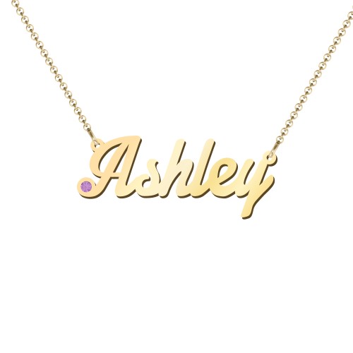 Personalised Birthstone Name Necklace – 18K Gold Plated Silver with Amethyst
