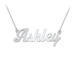 Personalised Birthstone Name Necklace in 925 Sterling Silver with Pink Tourmaline