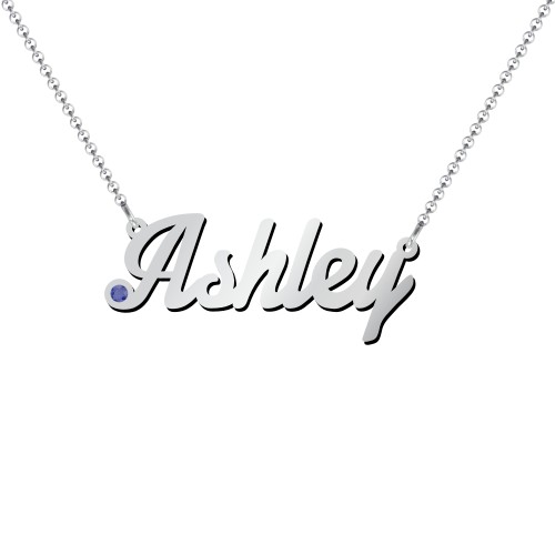 Personalised Birthstone Name Necklace – Sterling Silver with Blue Sapphire