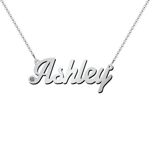 Personalised Birthstone Name Necklace – Sterling Silver with Alexandrite