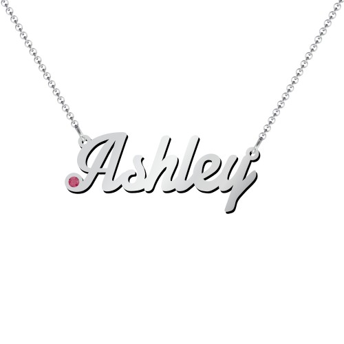 Personalised Birthstone Name Necklace – Sterling Silver with Ruby