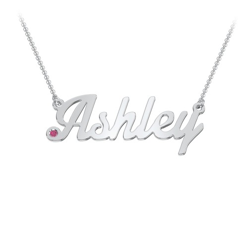 Personalised Birthstone Name Necklace – Sterling Silver with Ruby