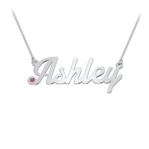 Personalised Birthstone Name Necklace – Sterling Silver with Ruby