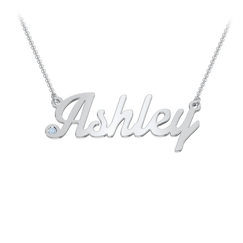 Personalised Birthstone Name Necklace – Sterling Silver with Blue Topaz